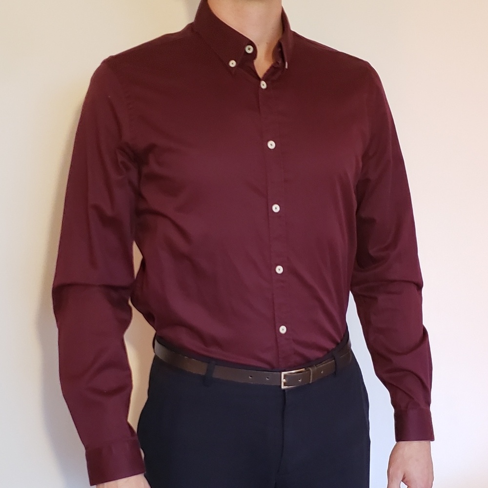 Zara Maroon/Burgundy Slim Fit Dress Shirt
